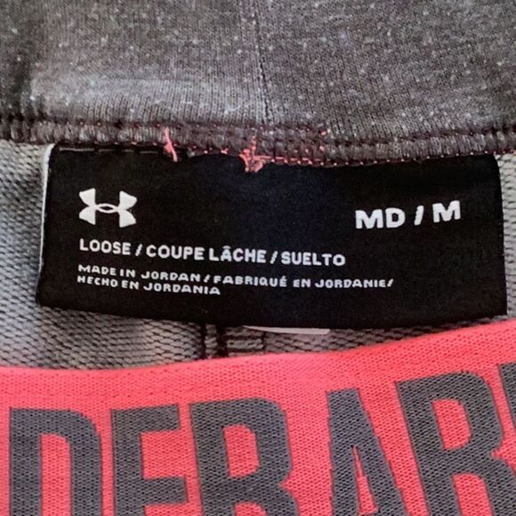 UNDER ARMOUR LOOSE CROPPED SWEAT PANTS GRAY WITH PINK WAISTLINE MEDIUM WOMENS - Picture 4 of 5